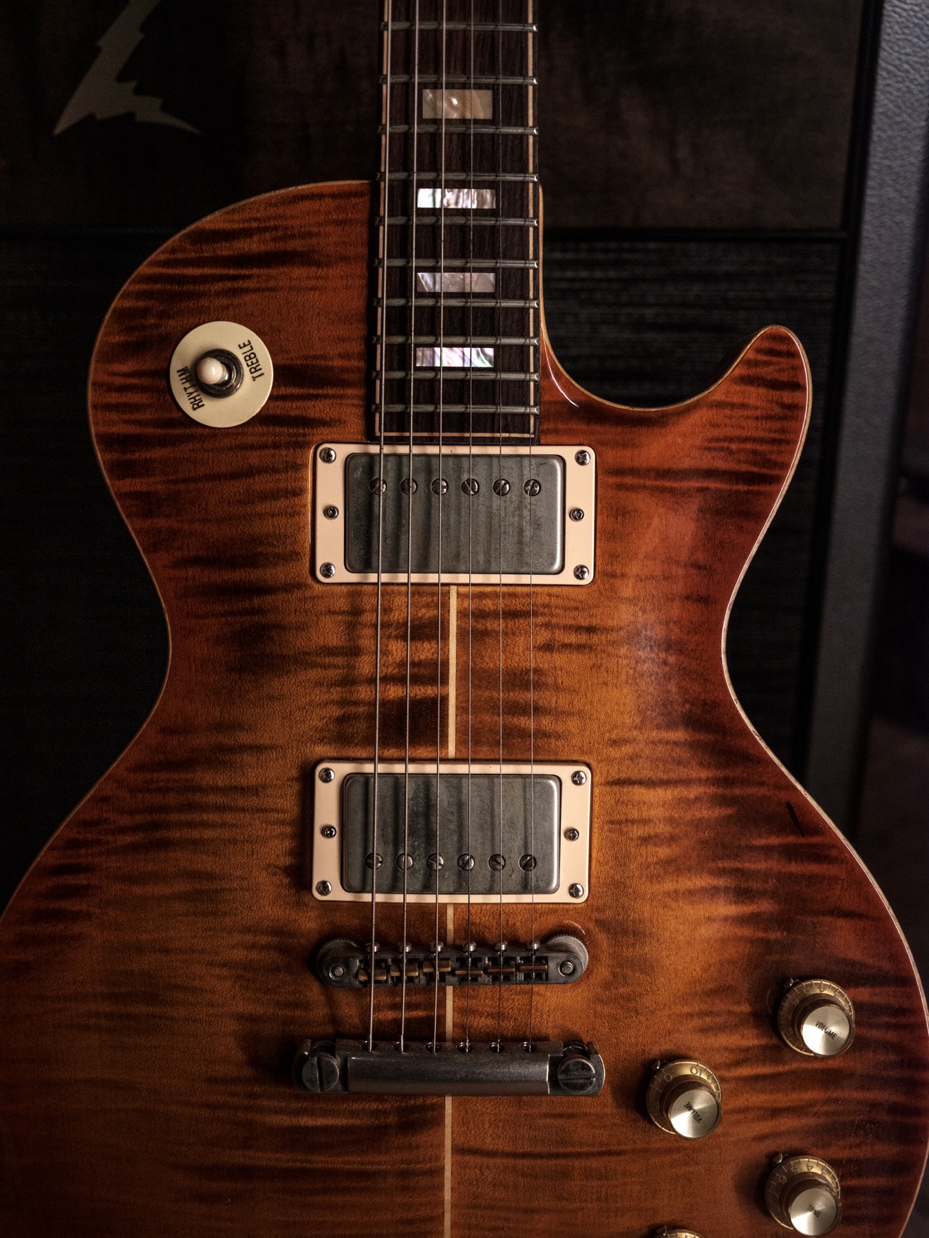 Tribute Lumière handmade electric guitar with flame maple top