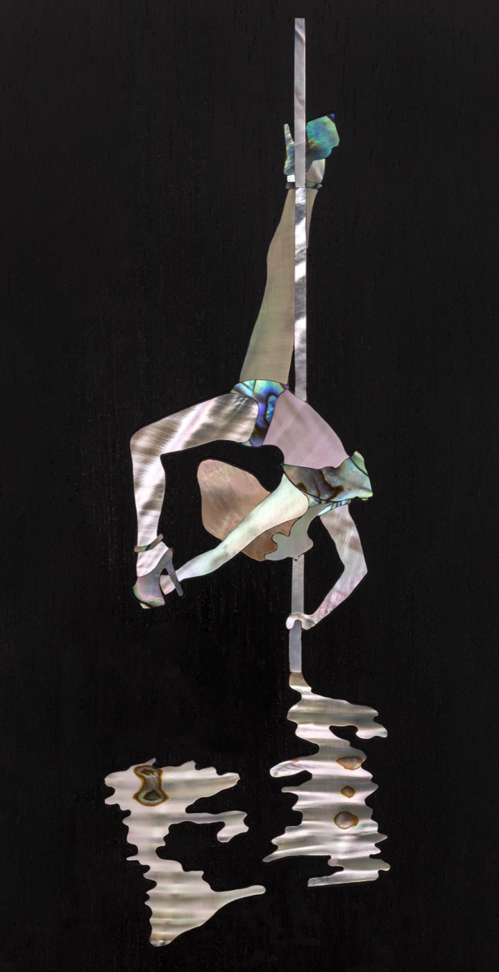 Mother-of-pearl inlay of an acrobat